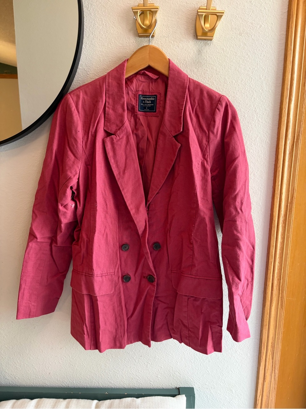 ABERCROMBIE & FITCH Rust Red Double Breasted Linen Blend Blazer - Picture 2 of 5